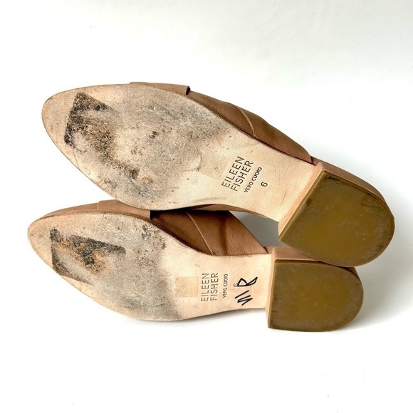 Eileen Fisher Bauer Tumbled Nubuck Mule Tan Leather Crisscross Flat Slide Size 6 - Picture 8 of 8